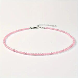 Rose Quartz Natural Stone Beaded Necklace - Very Thin Small 2mm Beads